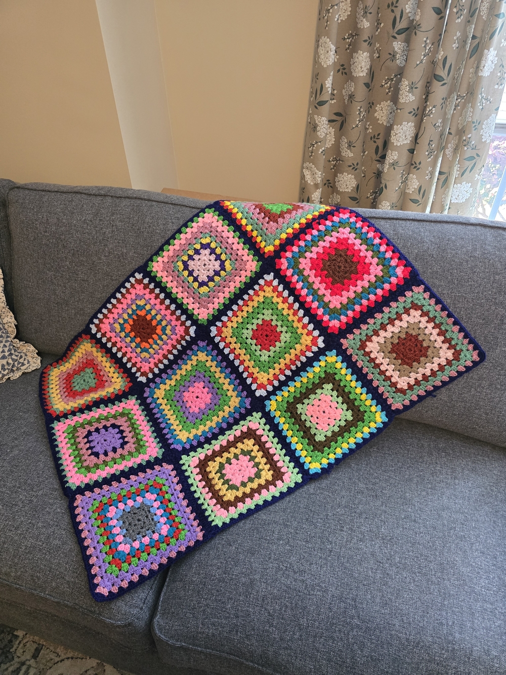 Handmade Crochet Granny Square Throw - Multicolor